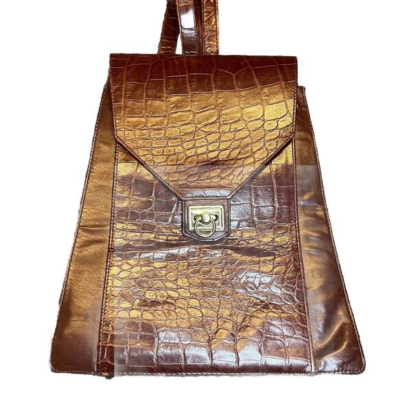 Crocodile Embossed Leather Backpack Womens Adjustable Straps Pocket Boho Casual - Picture 1 of 7